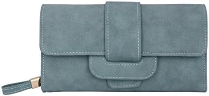 Ecohaso Women Fashion Large Capacity PU Multi-slots Button Hand Wallet Purse Bag Card Holder Case (Blue)