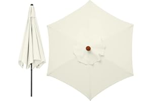 LABSTANDARD Sonnenschirm Ersatzbezug 6 Streben Ersatz-Sonnenschirm Überdachung Ersatzabdeckung mit 6 Rippen Outdoor-Regenschirm Sonnenschutz 3m Markttisch-Regenschirm UV-Schutz Ersatzstoff (Beige 2.7m)