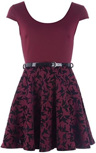 Womens ClubL Womens Bird Skirted Skater Dress in Berry - 12