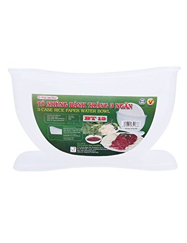 dailyTT | Innovative Reispapier Wasserschale, Halter mit zweifachem Fach zum Befeuchten für kleines und großes Reispapier | für vietnamesische Sommerrollen + asiatische Frühlingsrollen + andere Speisen | ideales, smartes Gadget für Dinner und Geburtstags Party | Halterung, Reispapierhalter, Wasserschüssel, 3 Case Rice Paper / Egg Roll / Spring Roll Water Bowl, Wrapper Tray