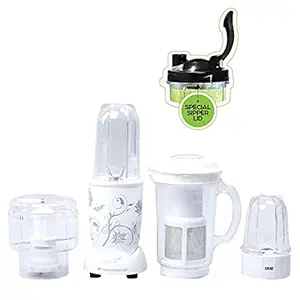 Wonderchef Nutri Blend Complete Kitchen Machine, 22000 RPM Mixer Grinder, Blender, Chopper, Juicer, 4 Unbreakable Jars, 400 W-White, & With Sipper Lid, Online Recipe Book By Chef Sanjeev Kapoor