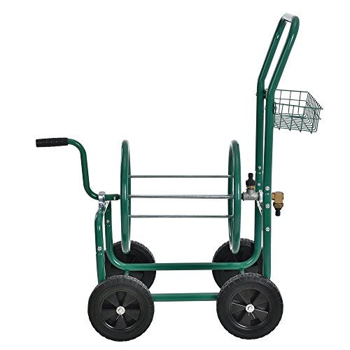 [pro.tec] Metall Schlauchwagen (XL) Profi (Anschlüsse: 3/4 Zoll) (Farbe: grün) – Abrollen in 90° zur Fahrtrichtung - 2