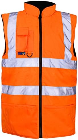 Hi Viz Vis Bodywarmer Fleece Lined Reversible High Visibility Reflective Waterproof Workwear Security Safety Wear Warm Gilet Waistcoat Body Warmer Padded Vest (XXL, Orange)