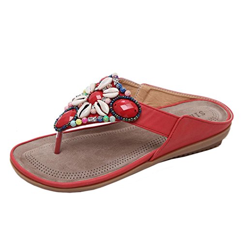 Liquidación! Deslizadores de mujer Zapatos planos de Covermason Bohemia Ocio sandalias de señora Zapatos abiertos de peep-toe(38 EU, rojo)