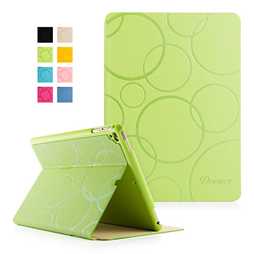 iPad Air 2 Hülle, Deenor Colour Series Premium PU Leder Ultra Slim Light Weight Auto aufwachen / Schlaf Funktion Schutzhülle Hülle für Apple iPad Air 2 iPad 6. (Green circles)