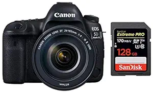 Canon EOS 5D Mark IV 30.4 MP Digital SLR Camera (Black) + EF 24-105mm is II USM Lens Kit + SanDisk 128GB Extreme Pro SDXC UHS-I Card - C10, U3, V30, 4K UHD, SD Card