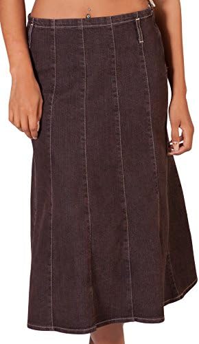 Calf Length Panelled Brown Skirt SKIRT92 Womens Jean Skirt Midi Skirt SKIRT92.BRN