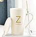 Produktbild Kreative Nachnamen Brief Keramik Tasse Mark Tasse Mit Deckel Löffel Kaffee Milch Tasse Brief Z Weiß 12,5 * 8,5 cm 450 Ml