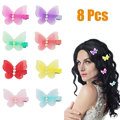 Meetlight - Confezione da 8 forcine per capelli in chiffon, antiscivolo, a forma di farfalla, per bambini e bambine