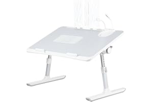 LANTUS Supporto per computer portatile letto, tavolo da letto con refrigeratore per PC portatile, supporto per tablet, cassetto, regolabile in altezza e angolo-60 x 40 x 26-39 cm, grigio