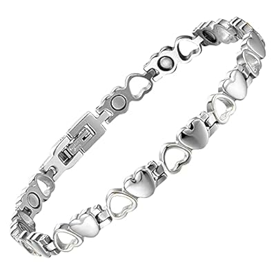 BioMag Magnetic Bracelets for Women Titanium Steel with Strong Magnets Heart-Shaped Bracelet (Silver)