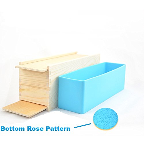 e2o Tech Rose Muster Silikon Kastenform Seifenherstellung Formen und Holz Box mit Doppel-Abdeckung für Homemade Seife Laib Crafts
