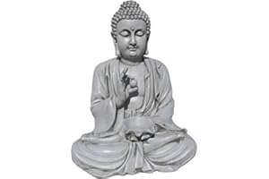AnaParra Estatua Buda Prosperidad Figura Decorativa para Jardín o Exterior Hecho de Piedra Artificial | Figura Buda 80cm. Color Natural Musgo