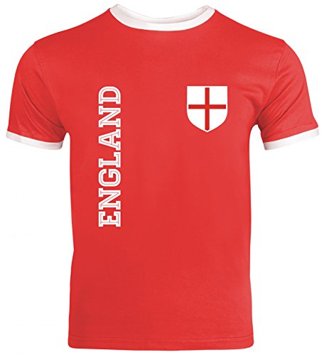 Wappen Fußball WM Fanshirt Gruppen Herren Männer Ringer Trikot T-Shirt Fan Trikot England, Größe: S,Red/White