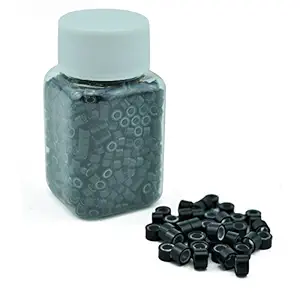 E-TING 1000 PCS 5mm Black Color Silicone Lined Micro Rings Links Beads Linkies for I Bonded Tipped Hair Extensions