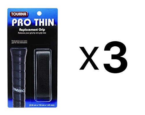 Tourna Tennis Racquet Replacement Grip Pro Thin Grip 1.25mm Black (3-Pack)