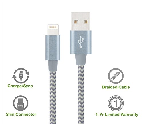 Flashstye 3 Pack 2M iPhone Cable Nylon Braided Lightning to USB Cable Apple lightning cable for iPhone 7 Plus 6S Plus 6 Plus SE 5S 5C 5, iPad 2 3 4 Mini, iPad Pro Air, iPod.(Gray) - 3