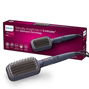 Philips Heated Straightening Brush BHH885/10 (New). ThermoProtect Technology, Ionic care, Argan Oil Infusion & Extra Large Brush Area to give Naturally Straight hair in 5 mins