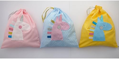 Unicorn Party bags glitter stitched fabric Girls Birthday drawstring party bags decoration pink blue yellow bag favor gift