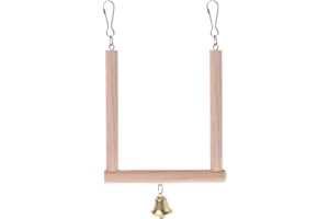 LUNJI Autone Natural Wooden Birds Perch with Bell, Parrots Hanging Swing Cage Pendant Stand Holder (Wood)