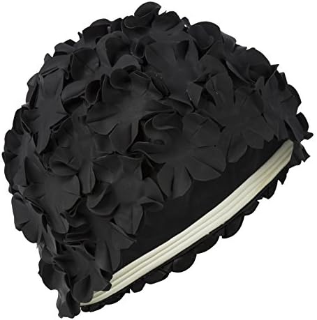 Black Flower Petal Ladies Swimming Hat Vintage Style Retro