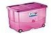 Produktbild Kreher XL Aufbewahrungsbox, Rollbox aus Kunststoff in Transparent/Pink. Deckel zu Zwei Seiten aufklappbar. Nutzvolumen ca. 57 Liter. Maße BxTxH 60 x 40 x 36 cm.