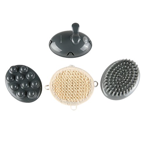 MARNUR Kopfhaut Massagegerät 3-in-1 haar head Kopf Scalp massage elektrische batteriebetrieb handgehalten Vibration Bürste mit DREI verschiedenen Zubehörteil, luffa handschuhe vielseitig einsetzbar für Dusche und Badewanne für Auto Office Zuhause Use - 6