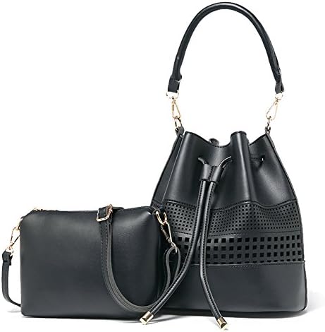 Yiliay Novelty Fashion Hollow Design PU Leather Bucket Bag Women Shoulder Bag-Black