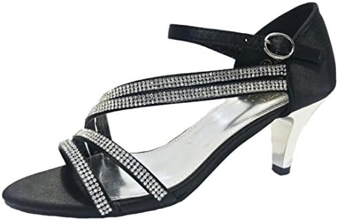 Ubershoes Ladies Womens Sparkly Diamante Low Heel Party Evening Sandals Shoes (8, Black Satin)