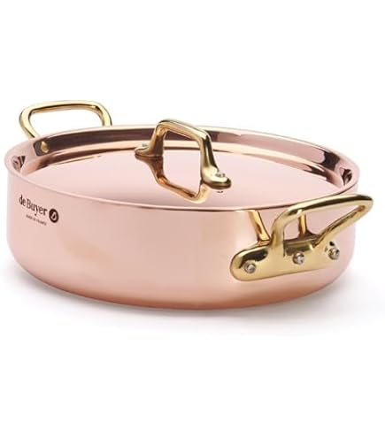 De Buyer 6442,16-Pentola con coperchio, in rame, con manici in ghisa d'acciaio Inox, diametro 16 cm