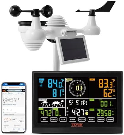VEVOR Stazione Meteorologica Solare Connessione WiFi da Esterni Schermo a Colori 7,9 Pollici Funzione 7 in 1, Stazione Meteo Display 7,9 Pollici Distanza di Trasmissione da 150m, Stazione Meteo Solare