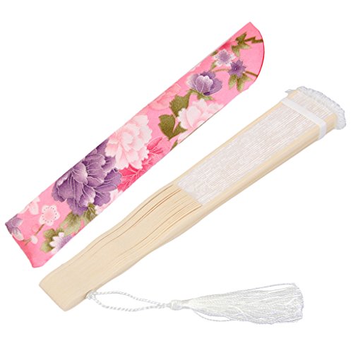 Gazechimp Vintage Chinesische Spitzen Faltfächer Fächer Handfächer Weiß+Chinesische Schutztasche Beutel Rosa - 9