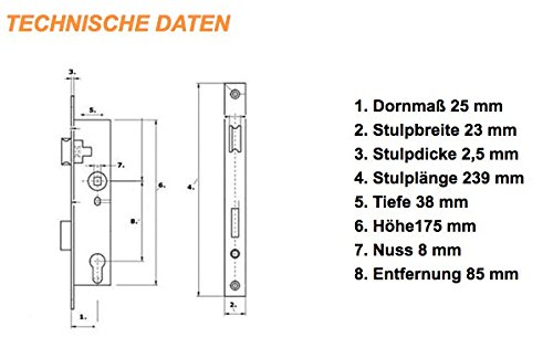 Einsteckschloss für Gartentür / Gartentor Schloss mit Edelstahl Stulp schmal - 2