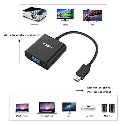 AUKEY Mini Display Port Adapter auf VGA 1080p für Microsoft Surface Pro 3, iMac , Macbook Air, Thinkpad X1, DELL XPS 13/ 14/ 15 usw. Schwarz - 5