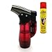 Produktbild Mini Bunsenbrenner Mehrzweckfeuerzeug nachfüllbar Flambierer Turbo Jet Flamme Feuerzeug Rot + Nachfüllgas 300ml