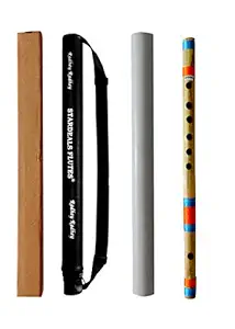 STARDEALS Professional Flutes D Sharp 7 Hole Right Hand Bamboo Flute Bansuri Size 17 Inch With Free Carry Bag (Natural Brown)