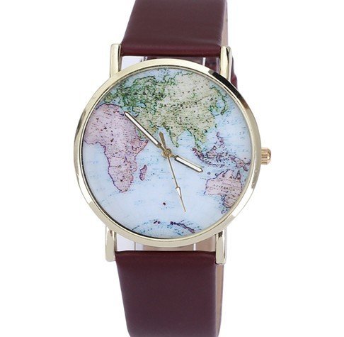 Ros¨¦gold Mode Leder Uhren Quarz Dame Uhr Lichtfarbe Welt mapgirls -(Kaffee) Ros¨¦gold Mode Leder Uhren Quarz Dame Uhr Lichtfarbe Welt mapgirls -(Kaffee)