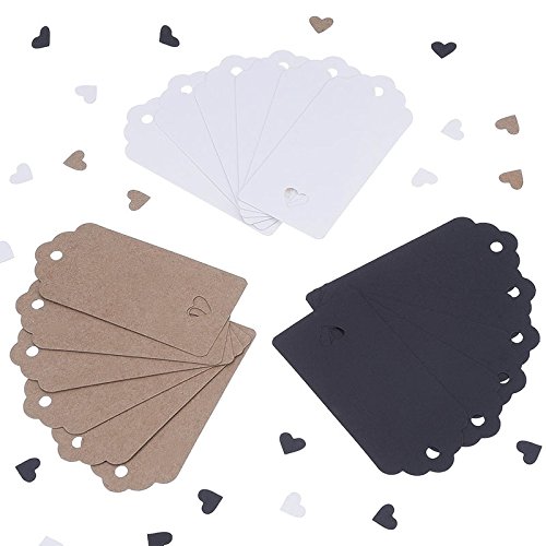 Cosanter 100 Stück Kraftpapier Etiketten Tags Geschenk Anhänge Papieranhänger Hängeetiketten Anhängeetiketten, ohne Schnüren, für Geschenke, zum Basteln, als Preis-Etiketten Rectangular With Heart Schwarz 9.5CM x 4.5 CM - 6
