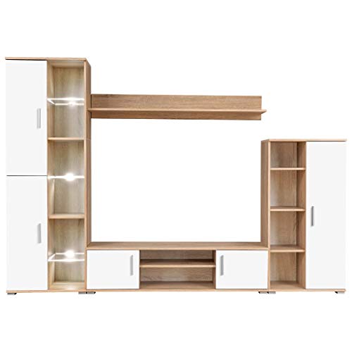 vidaXL TV Wall Unit with LED Lights Sonoma Oak and White Entertainment Centre