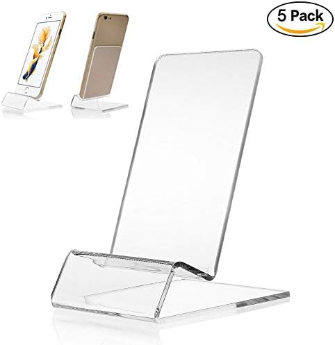 KeCool Acrylic Clear Phone Stand Mount Cell Phone Display Holder Mobile Phone Desk Plastic Stand Support Holder for All iPhone, Samsung, LG, Google Pixel, Android Android Smartphone (5 Packs)
