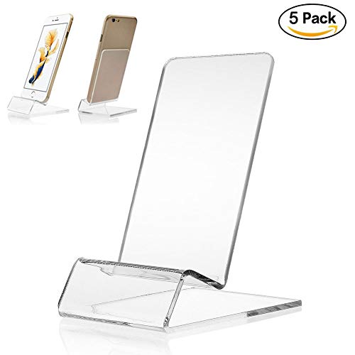 KeCool Acrylic Clear Phone Stand Mount Cell Phone Display Holder Mobile Phone Desk Plastic Stand Support Holder for All iPhone, Samsung, LG, Google Pixel, Android Android Smartphone (5 Packs)