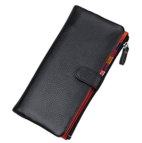 DcSpring Portafoglio in Vera Pelle Porta carte di credito Lungo Portamonete Elegante Pochette Grande Capacità Cerniera per Donna (Nero)