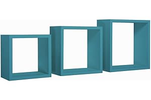 MODULARREDO | INCUBO Set di 3 Mensole da Muro, Cubi Arredo, Mensole Cubo, Cubi da Parete, 35x35 p15.5 cm 30x30 p15.5 cm e 25x25 p15.5 cm, Blu Laguna, Kit Tasselli Incluso - Made in Italy