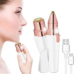 Painless Rechargeable Eyebrow Epilator & Painless Facial Hair Removal Razor for Women, 2 IN 1 Electric Eyebrows Trimmer And Women's Face Hair Remover, Lips Nose Body Hair Shaver for Womens With LED Light, White