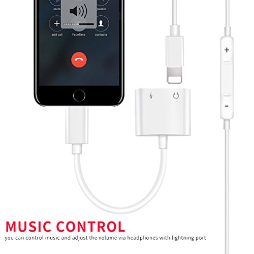 2 in 1 Lightning Audio + Charge Conversion Adapter, Anskp Dual Lightning Headphone Adapter Splitter Supports Lightning Audio and Charging At the Same Time, Supports Call, Charging, Volume Control, Compatible for iPhone 7 / 7 Plus [Support iOS 10.3 and Later] - White