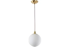 HJXDtech Lampadario Minimalista a Sfera in Vetro Bianca, Lampada a Sospensione Moderna E27 con Finitura in Ottone per Cucina Camera da letto Sala da pranzo (25cm-FBA)