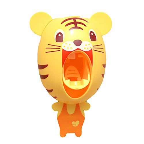 Preisvergleich Produktbild Automatische Zahnpasta Kinder kreative Cartoon Dispenser, Zahnbürste Zahnpasta Zahncreme Spender Bad Zitruspresse Zahnpasta Zahnbürstenhalter tiger Yellow-tiger