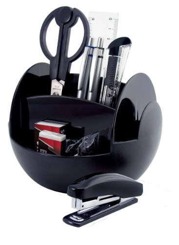PAVO 8046645 Set da Scrivania con Portaoggetti Rotante e 9 Accessori, Nero