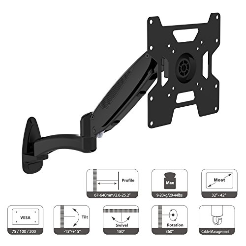 HFTEK® GST202 Monitor Wand Halterung Halter Wandhalterung Stand für TFT LED LCD Bildschirm Monitor 32 37 40 42 Zoll mit VESA 75 / 100 / 200 Vollbeweglich + Höhenverstellbar + Freischwingend