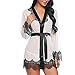 Produktbild MERICAL Damen Nachtwäsche Sexy Spitze Patchwork Langarm Nachthemd Bademantel Dessous Mit Gürtel(X-Large,Weiß)